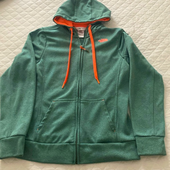 North Face green zip up hoodie woman’s M with orange trim - Picture 6 of 6